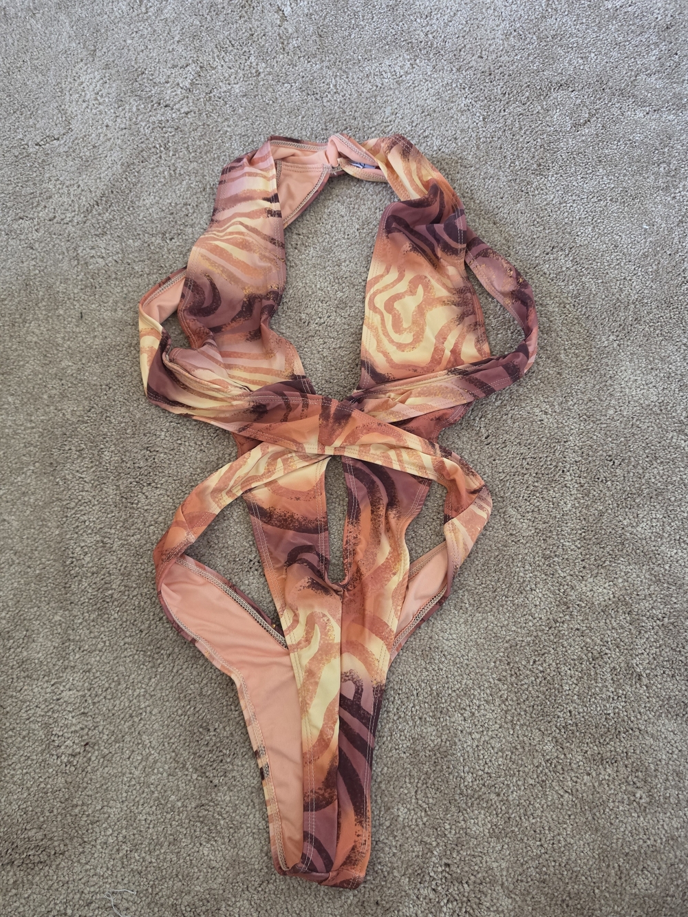 Peach Swirl Cutout One-Piece Swimsuit